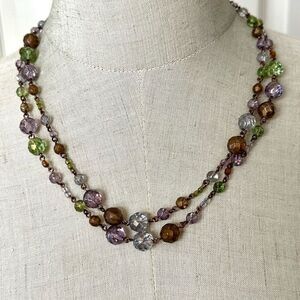 Purple and green long beaded necklace